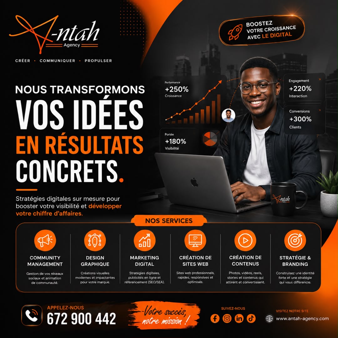 Création A-ntah Agency : campagne visuelle « Nous transformons vos idées en résultats concrets »